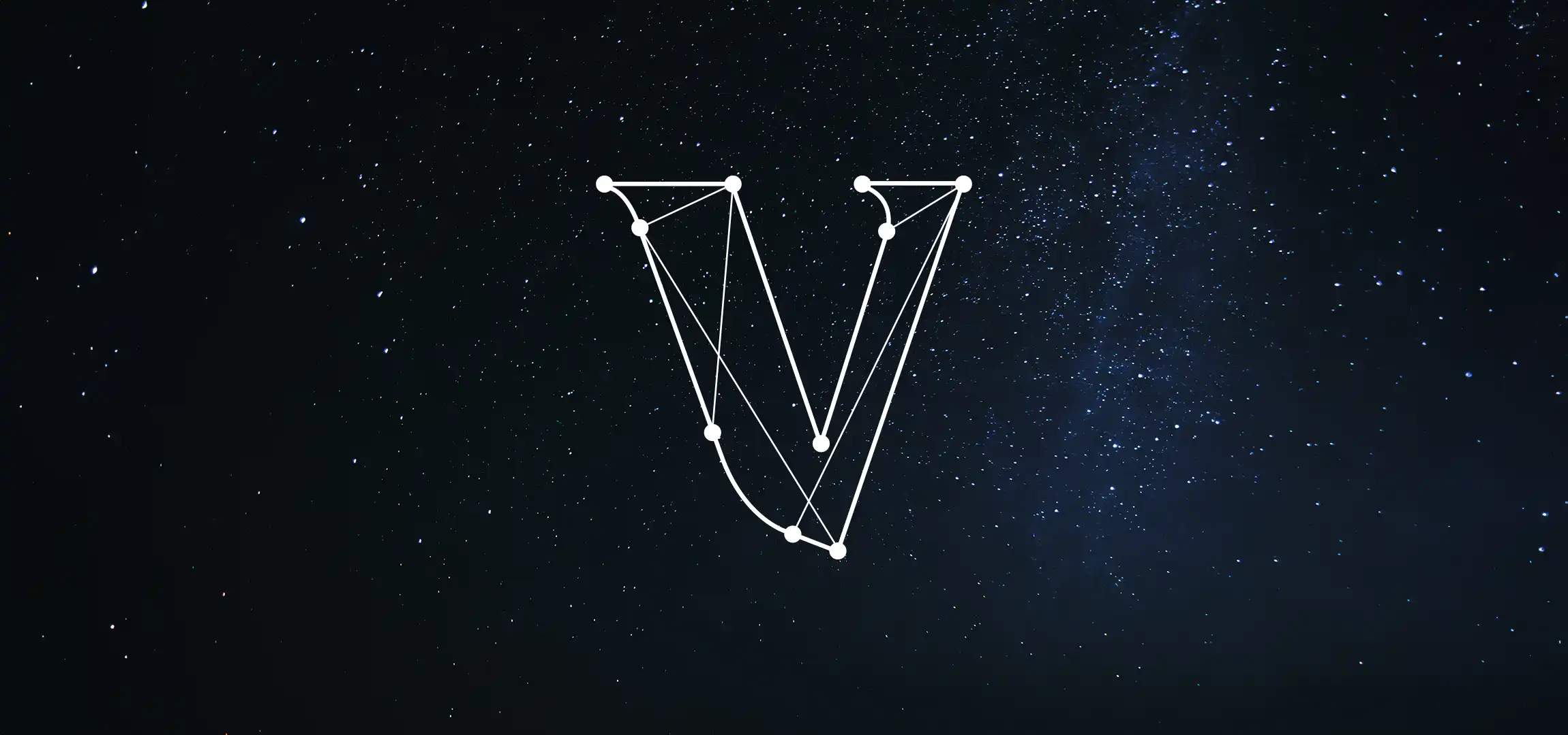 An image of the letter V displayed as a constellation against a dark background of distant stars.