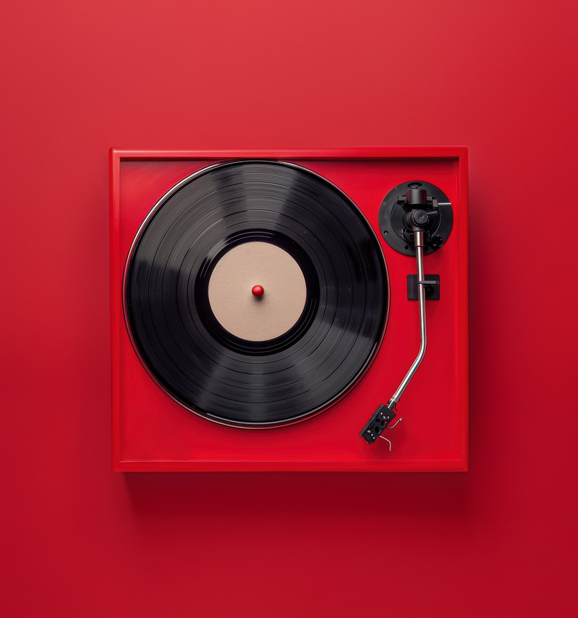record player on red background