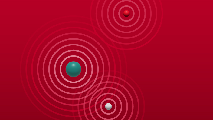 Abstract graphic featuring three spheres with ripples radiating outward