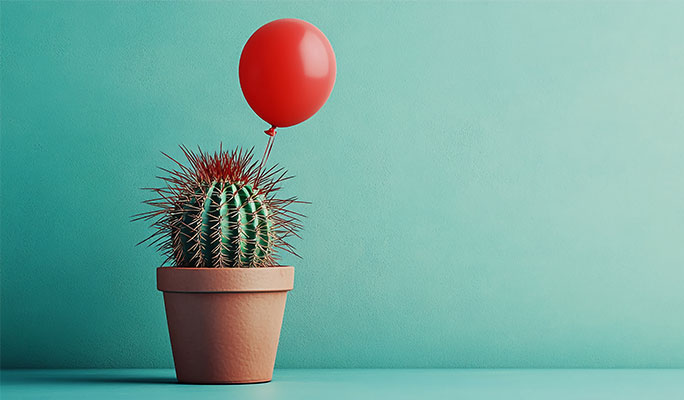 cactus with red balloon