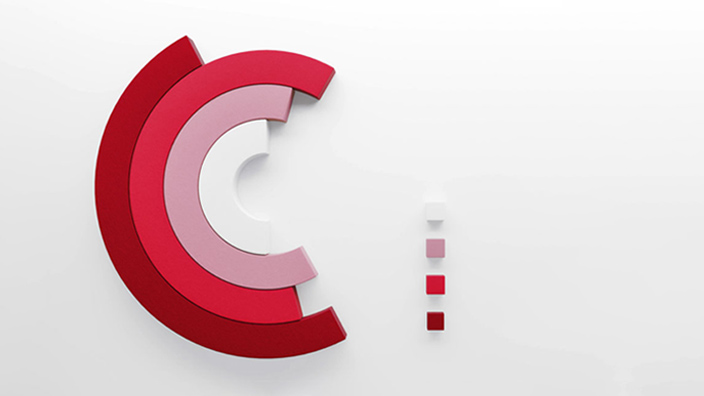 Concentric C-shaped arcs in red and pink tones forming an abstract layered infographic.