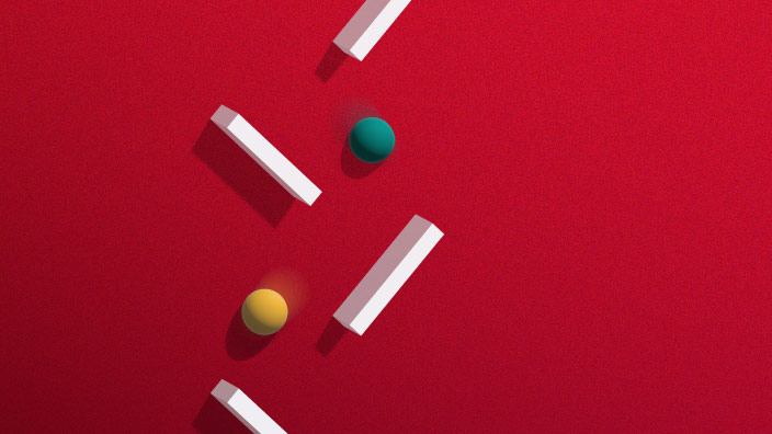 colored spheres mixed with white bars